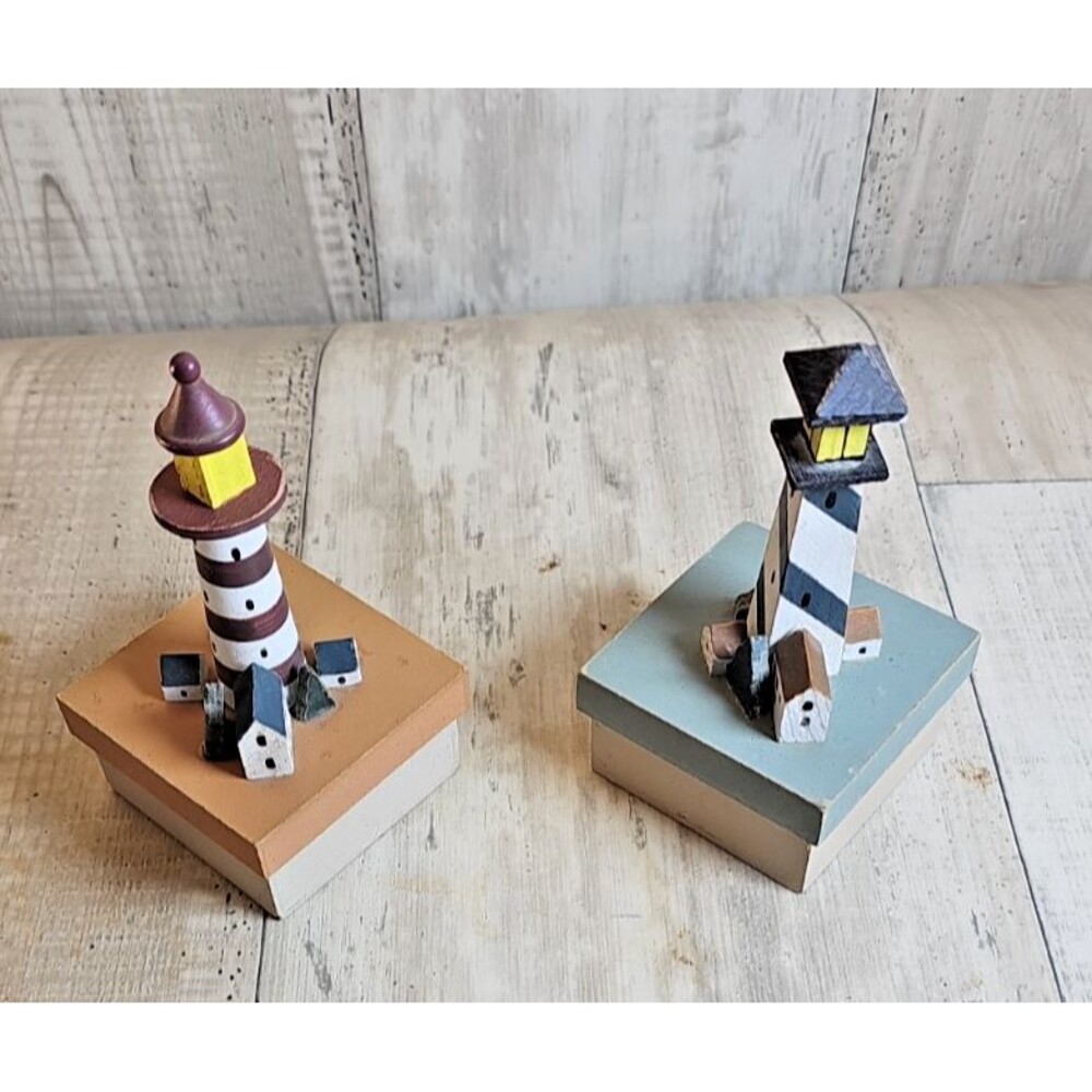 Lighthouse Trinket Box Small Lightweight Nautical Figurine VTG Lot of 2